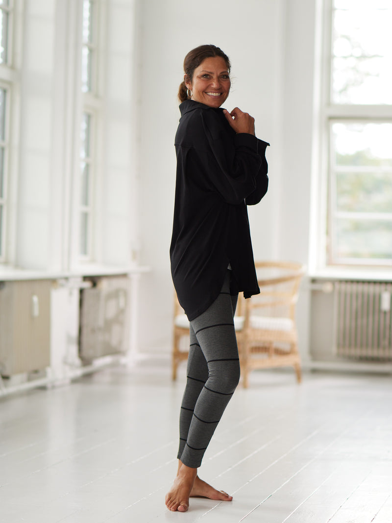 Comfy Copenhagen ApS Pleasing Leggings Black / Dark Grey Melange Stripe